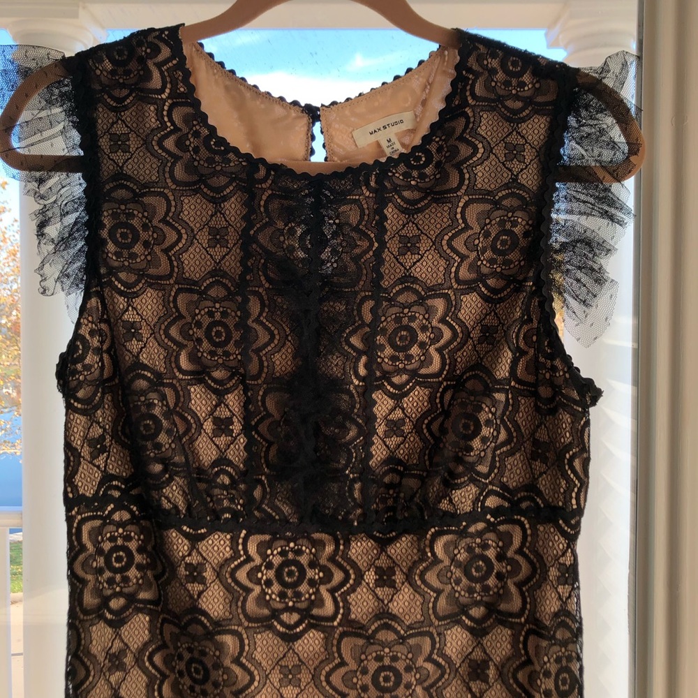 max studio short black lace dress size M